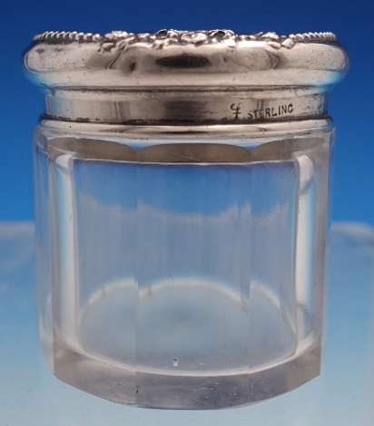 Dresser Jar glass jar  w/ sterling lid 1 1/2